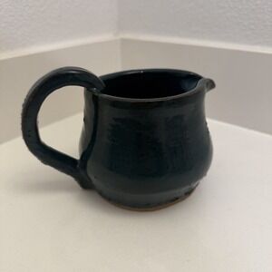 Stoneware Teal Green Natural Pitcher Glazed Jug 4.5" Handmade Rustic Farmhouse